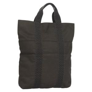 HERMES Her Line Kabas Tote Bag Canvas Gray Silver Auth bs27028